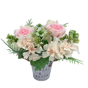 Artificial Silk Peony Hydrangea Flower Bouquet With Plastic Leaves Nordic Style Handmade Fake Rose For Home Wedding Party Decor Photography Props