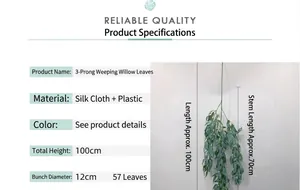 Detailweergave van kunstmatige wilgenblaadjes met afmetingen en materiaalspecificaties