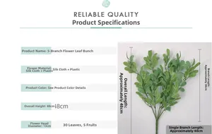 Detailed size chart of artificial peanut leaves with 48cm height and fabric texture
