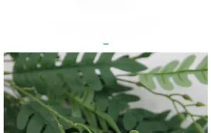 Detailed view of artificial green locust leaves crafted from high-quality silk fabric
