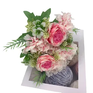 Artificial pink peony and hydrangea bouquet for elegant home decoration and floral design