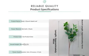 Detail specifications of 90cm artificial green apple leaf branch with 30 realistic leaves