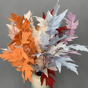 Artificial Oak Leaves Sawtooth Coral Plant Branch For Wedding Decoration Home Decor Photography Props Faux Foliage Satin