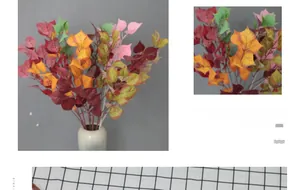Detailed close-up of colorful artificial bodhi leaves in a modern ceramic vase