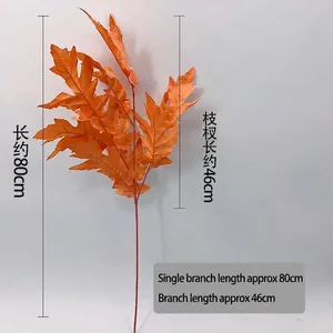 Artificial orange oak leaves branch 80cm tall for wedding decor and floral arrangement
