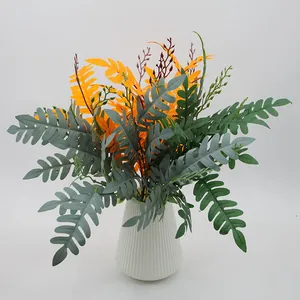Satin Cloth Plastic Artificial 5-Pronged Locust Leaf Bundle Simulation Green Plant Fern Leaves For Home Wedding Floral Decor