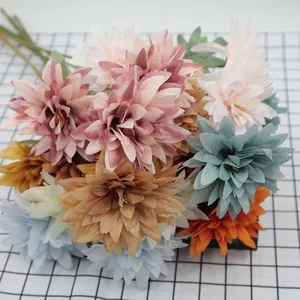 Three-Head Artificial Epiphyllum Dahlia Silk Cloth Plastic Flower For Home Wedding Party Decor Photography Prop Long Stem Fake Flower