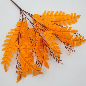 Five-branch artificial orange locust leaves with realistic textures for wedding floral decor