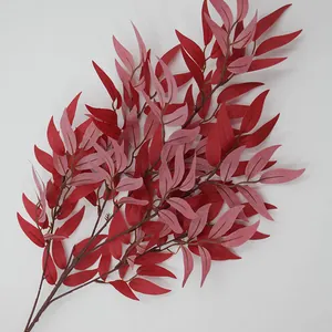 Faux willow leaf branches in deep red and pink for home and wedding decor