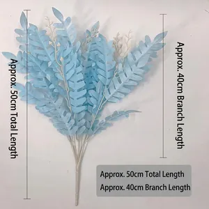 50cm artificial blue locust leaves stem with branches for wedding floral arrangements