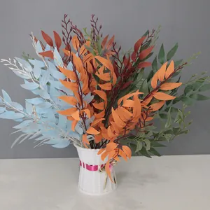 Artificial Willow Leaves Branches Forked Satin Plastic Long Stem Greenery For Home Wedding Hotel Party Floral Decoration