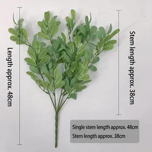 Artificial peanut leaves branch with white berries decoration, 48cm height green plant
