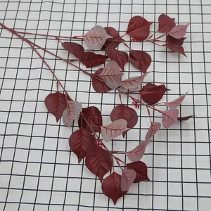 Artificial bodhi leaves in burgundy and grey tones for home decor and photography props