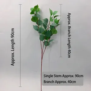 Artificial Bodhi leaf plant branch 90cm long with green leaves and white flower buds