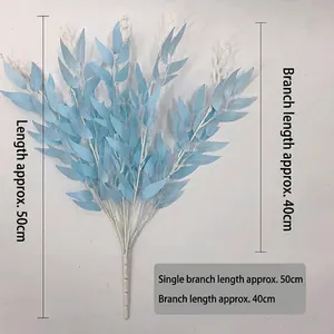 50cm artificial willow leaf branch in light blue with detailed size measurements