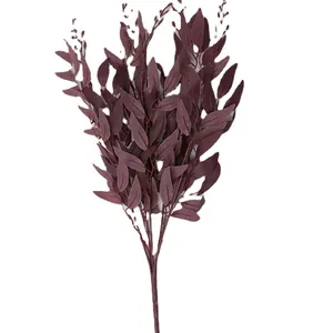 Artificial 5-fork burgundy willow leaves bundle for realistic home and hotel floral decor