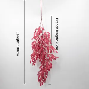Pianta artificiale di salice piangente rosa scuro, lunga 100 cm per decorazione pareti casa