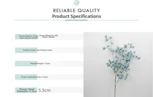 Detail of 113cm blue silk dancing orchid with specifications on height and diameter