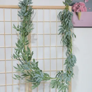 Artificial Willow Leaf Vine Garland Satin Fabric Plastic Greenery For Home Wedding Party Decor Hanging Fake Plants