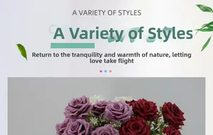 Close-up of 7-head Austin silk rose bouquet with lifelike petals for home decoration