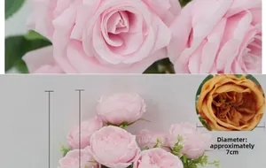 Detail view of 7cm artificial Austin rose heads in pink and orange floral tones