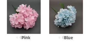 Close-up of artificial hydrangea bouquet in pink and blue silk for wedding decoration