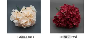 Detailed comparison of champagne and dark red artificial hydrangea bouquets for wedding decor