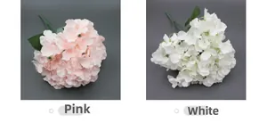 Close-up of artificial hydrangea bouquets in nude pink and white for home decor