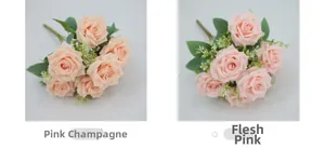 Detail of Austin roses in champagne pink and nude pink with realistic fabric petals