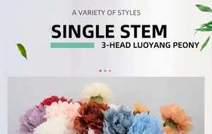 Detailed view of artificial 3-head Luoyang peony silk flowers with rich layered petals