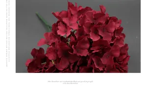 Macro shot of artificial wine red hydrangea petals with realistic layered floral textures