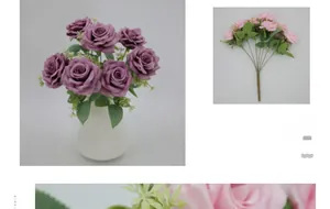 Detail of pink and purple 7-head Austin silk roses showing lifelike floral texture