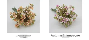 Detail view of artificial hydrangea bouquets in Autumn Champagne and Purple Heart White