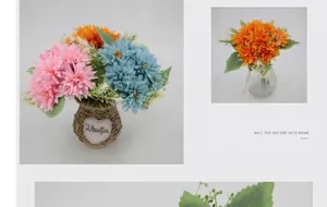 Detail of colorful artificial African daisies in rustic burlap pots and glass vases