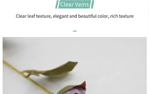 Detail view showing the realistic leaf texture and veins of a purple silk peony flower