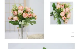 Detailed view of flesh pink artificial mini tea roses bouquet for home and wedding decor