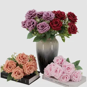Artificial Austin roses bouquet in pink and magenta for wedding floral decoration