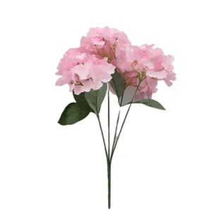 Pink artificial hydrangea bouquet with lush green leaves for wedding and home decoration