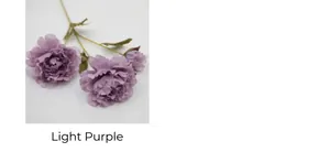 Detail of light purple artificial peony with two blooming heads and one flower bud