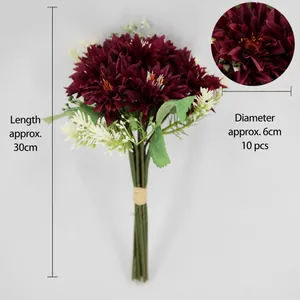 Artificial burgundy African daisy bouquet 30cm length with 10 stems and silk green leaves