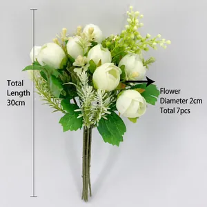 Artificial white mini tea rose bouquet with 7 branches for wedding photography decoration