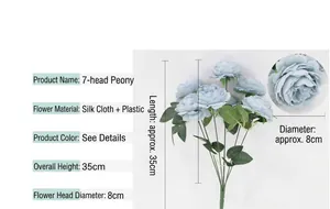 Spécifications de taille pour bouquet de renoncules artificielles en soie à 7 têtes