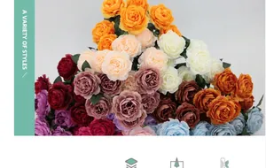Détail de roses et pivoines artificielles en soie aux couleurs variées et réalistes