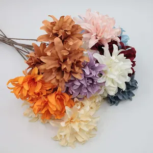 Tallo de Flor de Dalia Artificial de 3 Cabezas en Tela de Seda Para Decoración de Casa Boda Fiesta Arreglo Floral Accesorio de Fotografía Multicolor