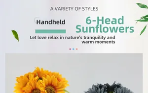 Detailed view of artificial 6-head sunflower bouquet with realistic yellow petals