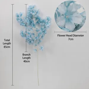 Cerezo artificial azul claro de 85cm para bodas con marcas de dimensiones claras