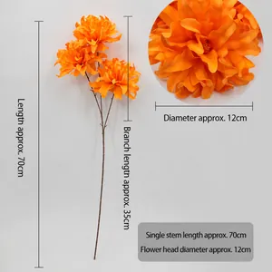 Artificial 3-head orange dahlia flower branch 70cm for wedding decor and floral arrangements