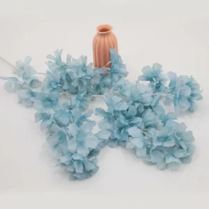 Rama de cerezo artificial azul con flores de seda para decoración de interiores