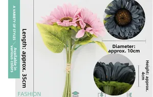 Detail view of pink artificial sunflower bouquet showing texture and 35cm stem length