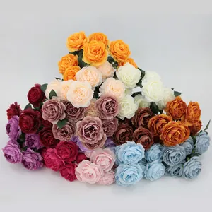 Kunstmatige Ranonkel Satijnen Bloem Boeket Faux Pioen Roos Decoratieve Bloemen Voor Huis Bruiloft Feest Tafel Fotografie Rekwisieten
